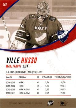 2015-16 Cardset Finland #202 Ville Husso Back