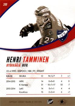 2015-16 Cardset Finland #209 Henri Tamminen Back