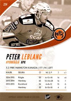 2015-16 Cardset Finland #224 Peter Leblanc Back