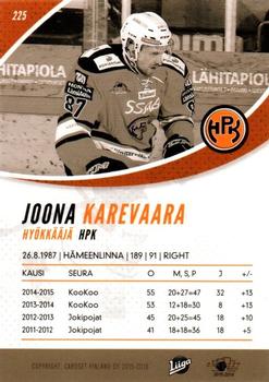 2015-16 Cardset Finland #225 Joona Karevaara Back