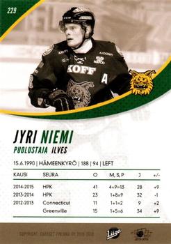 2015-16 Cardset Finland #229 Jyri Niemi Back