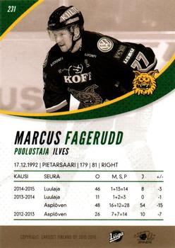 2015-16 Cardset Finland #231 Marcus Fagerudd Back