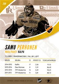 2015-16 Cardset Finland #250 Samu Perhonen Back