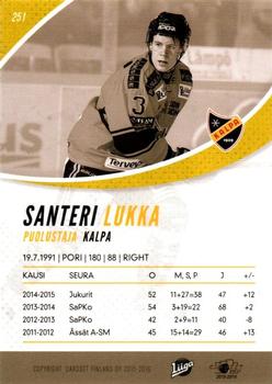 2015-16 Cardset Finland #251 Santeri Lukka Back