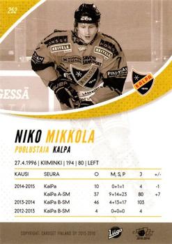 2015-16 Cardset Finland #252 Niko Mikkola Back
