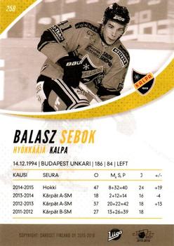 2015-16 Cardset Finland #258 Balazs Sebok Back