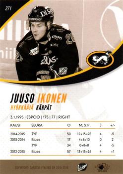 2015-16 Cardset Finland #271 Juuso Ikonen Back