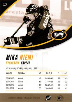 2015-16 Cardset Finland #272 Mika Niemi Back