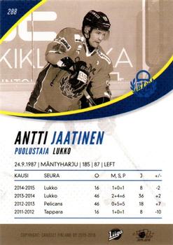 2015-16 Cardset Finland #288 Antti Jaatinen Back