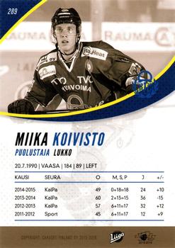 2015-16 Cardset Finland #289 Miika Koivisto Back