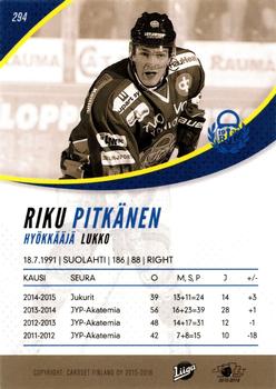 2015-16 Cardset Finland #294 Riku Pitkänen Back