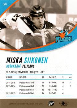2015-16 Cardset Finland #306 Miska Siikonen Back