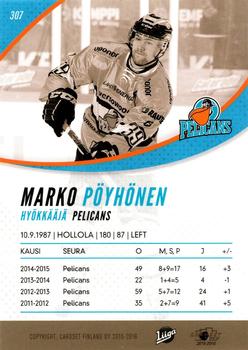 2015-16 Cardset Finland #307 Marko Pöyhönen Back