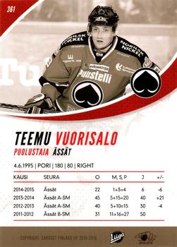 2015-16 Cardset Finland #361 Teemu Vuorisalo Back