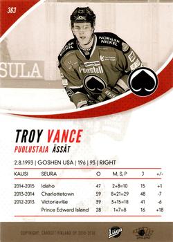 2015-16 Cardset Finland #363 Troy Vance Back