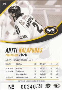 2015-16 Cardset Finland #373 Antti Kalapudas Back