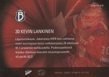 2015-16 Cardset Finland - Guarding the Net #GTN-2 Kevin Lankinen Back