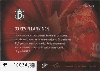 2015-16 Cardset Finland - Guarding the Net Special Edition #GTN-2 Kevin Lankinen Back