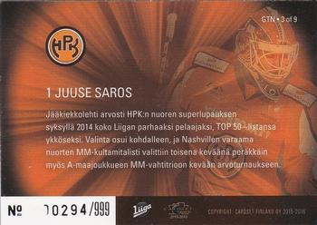 2015-16 Cardset Finland - Guarding the Net Special Edition #GTN-3 Juuse Saros Back
