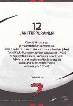 2015-16 Cardset Finland - On the Radar #OTR5 Jani Tuppurainen Back
