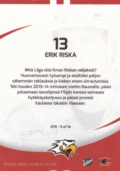 2015-16 Cardset Finland - On the Radar #OTR11 Erik Riska Back