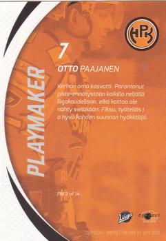 2015-16 Cardset Finland - Playmakers #PM3 Otto Paajanen Back
