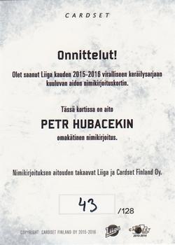 2015-16 Cardset Finland - Signature #NNO Petr Hubacek Back