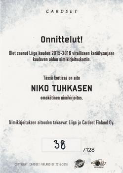 2015-16 Cardset Finland - Signature #NNO Niko Tuhkanen Back