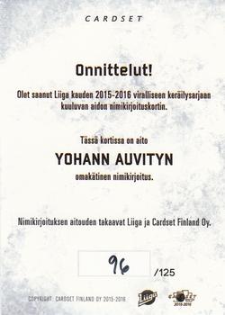 2015-16 Cardset Finland - Signature #NNO Yohann Auvity Back