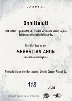 2015-16 Cardset Finland - Signature #NNO Sebastian Aho Back
