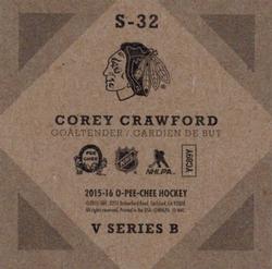 2015-16 O-Pee-Chee - V Series B #S-32 Corey Crawford Back
