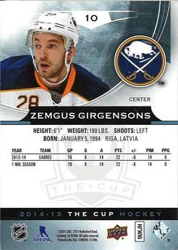 2014-15 Upper Deck The Cup #10 Zemgus Girgensons Back