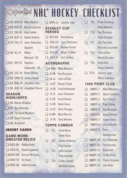 2000-01 O-Pee-Chee - Checklists Blue #3 Checklist: 315-330 and Inserts Front
