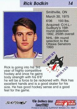 1993-94 Slapshot Sudbury Wolves (OHL) #14 Rick Bodkin Back