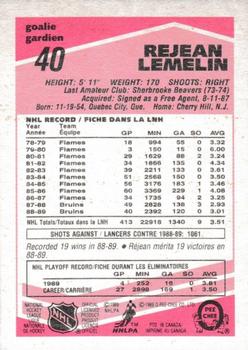 1989-90 O-Pee-Chee - Tembec Test White Backs #40 Rejean Lemelin Back