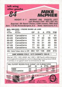 1989-90 O-Pee-Chee - Tembec Test White Backs #84 Mike McPhee Back