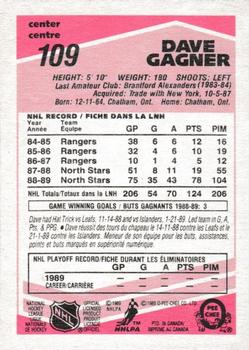 1989-90 O-Pee-Chee - Tembec Test White Backs #109 Dave Gagner Back
