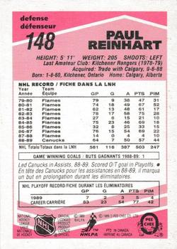 1989-90 O-Pee-Chee - Tembec Test White Backs #148 Paul Reinhart Back