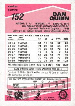 1989-90 O-Pee-Chee - Tembec Test White Backs #152 Dan Quinn Back