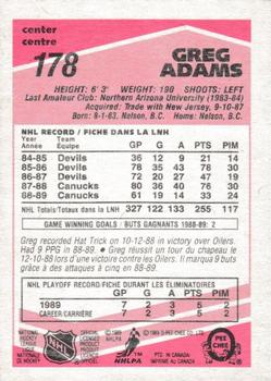 1989-90 O-Pee-Chee - Tembec Test White Backs #178 Greg Adams Back