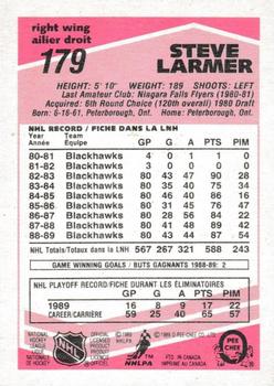 1989-90 O-Pee-Chee - Tembec Test White Backs #179 Steve Larmer Back