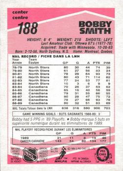 1989-90 O-Pee-Chee - Tembec Test White Backs #188 Bobby Smith Back