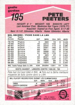 1989-90 O-Pee-Chee - Tembec Test White Backs #195 Pete Peeters Back