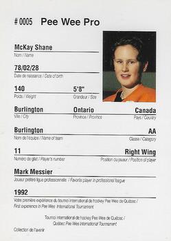 1992 Quebec International Pee-Wee Tournament #0005 Shane McKay Back
