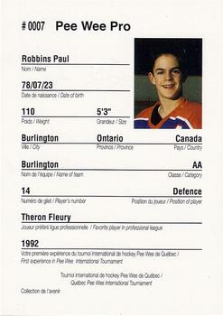 1992 Quebec International Pee-Wee Tournament #0007 Paul Robbins Back