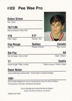 1992 Quebec International Pee-Wee Tournament #0030 Simon Dubuc Back