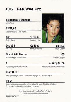 1992 Quebec International Pee-Wee Tournament #0037 Sebastien Thibodeau Back