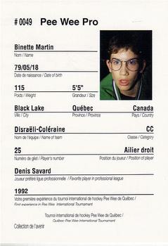 1992 Quebec International Pee-Wee Tournament #0049 Martin Binette Back