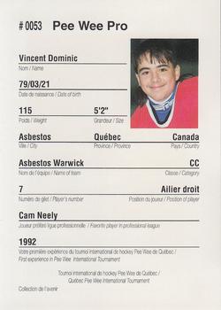 1992 Quebec International Pee-Wee Tournament #0053 Dominic Vincent Back