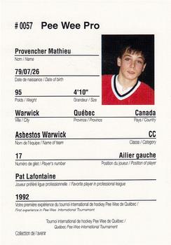 1992 Quebec International Pee-Wee Tournament #0057 Mathieu Provencher Back